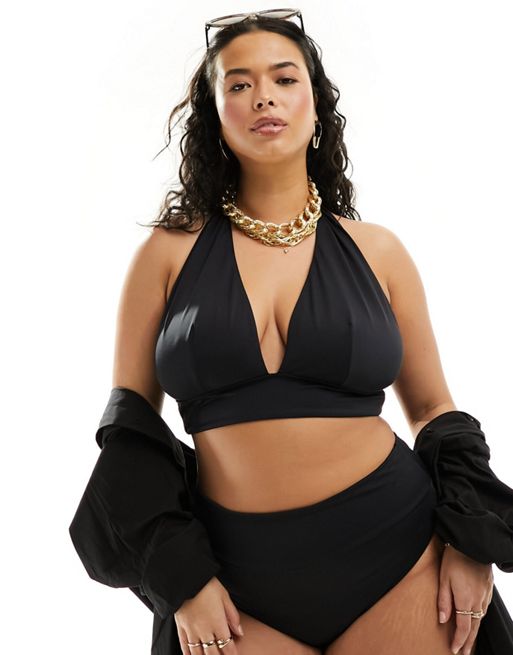FhyzicsShops DESIGN Curve Maya mix and match sleek halter bikini top in black