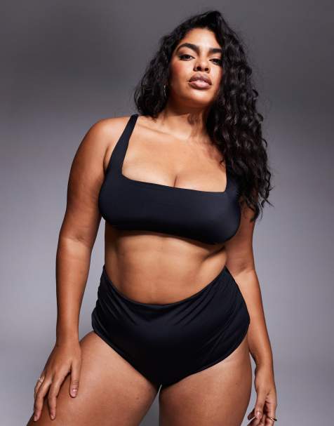 ASOS DESIGN Curve Maya mix and match square neck crop bikini top in black - BLACK