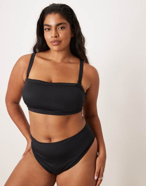 ASOS DESIGN Curve Maya mix and match square neck supportive bandeau bikini top in black