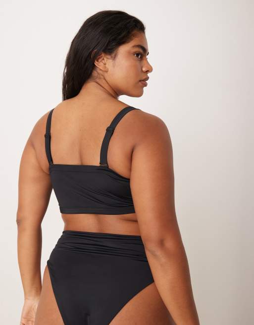 ASOS DESIGN Curve Maya mix and match square neck supportive bandeau bikini top in black, 2 of 4