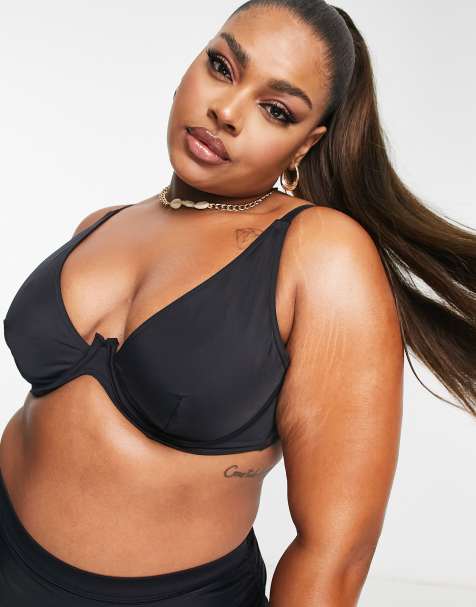 ASOS DESIGN Curve Maya mix and match step front underwired bikini top in black  - BLACK - view 1