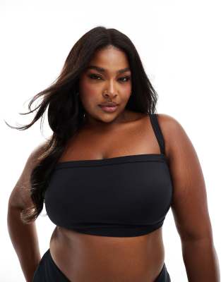 ASOS DESIGN Curve - Maya - Mix and Match - Trägerloses, stützendes Bikinioberteil in Schwarz mit eckigem Ausschnitt