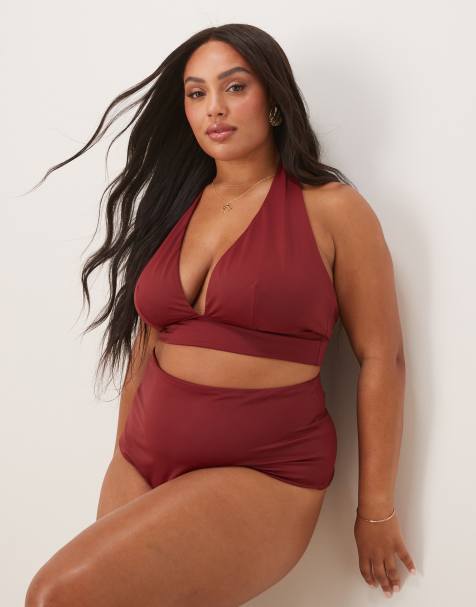 ASOS DESIGN Curve - Maya - Mix og match - Bordeauxrød og tætsiddende bikinitop med halterneck - view 1