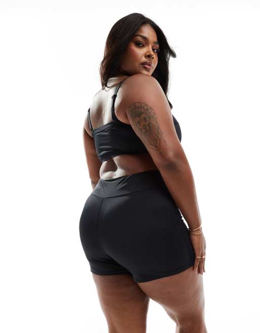 ASOS DESIGN Curve – Maya – Mixa och matcha – Svart bikiniunderdel i bootyshort-stil med brett midjeband, 3 av 4