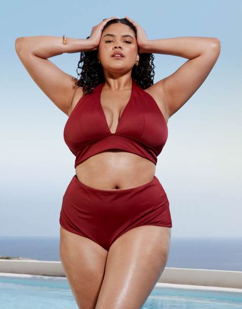 ASOS DESIGN Curve – Maya – Mixa och matcha – Vinröd bikiniunderdel med hög midja - view 1