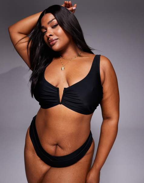 ASOS DESIGN Curve - Maya Nissi - Top bikini nero con ferretto a U - view 1