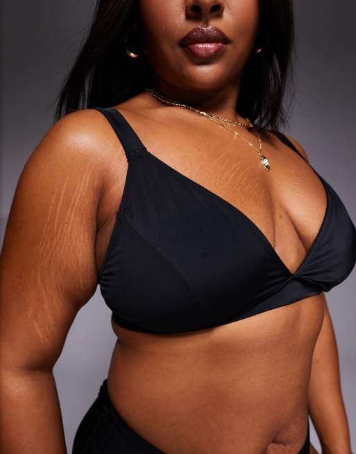 ASOS DESIGN Curve Maya Santa Monica chunky triangle bikini top in black, 3 of 4