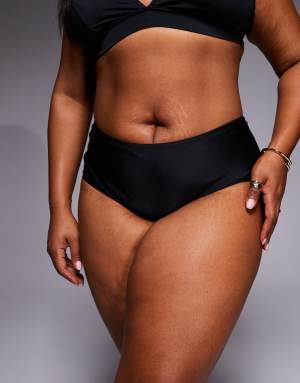 ASOS DESIGN Curve Maya Sao Paulo mid rise short bikini bottom in black