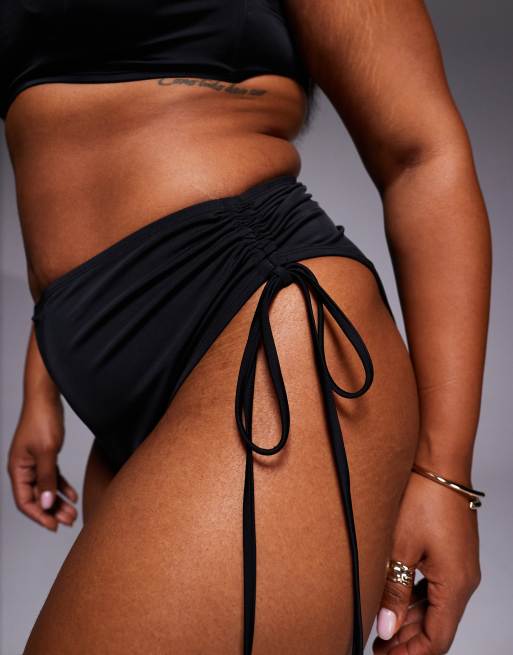 ASOS DESIGN Curve Maya Sierra high waist bikini bottoms in black, 3 of 4
