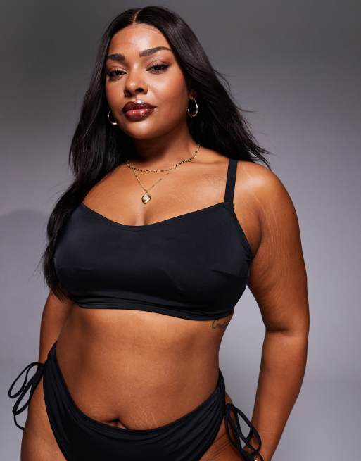 ASOS DESIGN Curve Maya skinny crop bikini top with hidden underwire in black, 4 of 4
