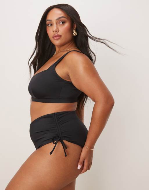 ASOS DESIGN Curve - Maya - Sorte bikinitrusser med V-linning og høj benskæring