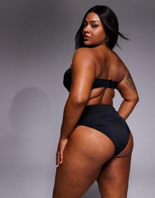 ASOS DESIGN Curve Maya St Lucia hidden underwire bandeau bikini top in black, 3 of 4