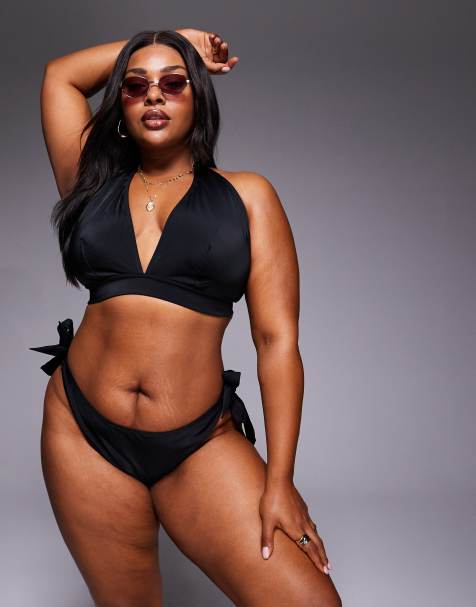 ASOS DESIGN Curve Maya Trini halter bikini top in black