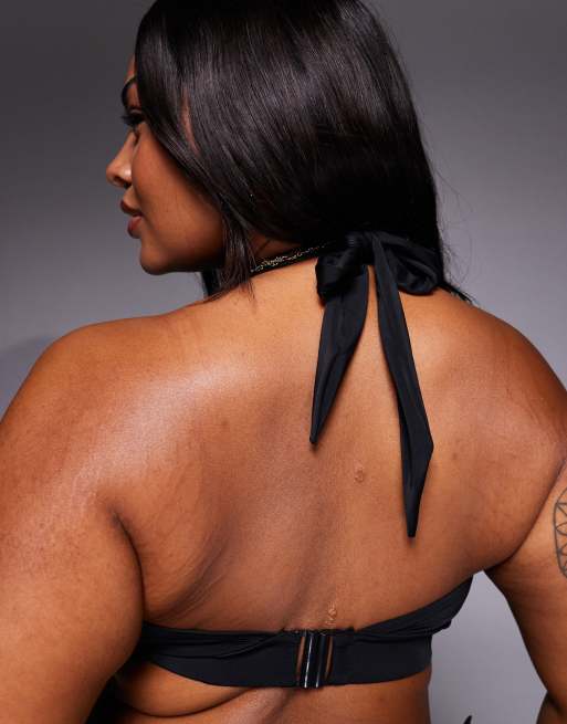 ASOS DESIGN Curve – Maya – Trini – Svart bikiniöverdel med halterneck, 3 av 4
