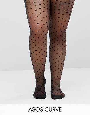 ASOS DESIGN Curve medium polka dot tights-Black