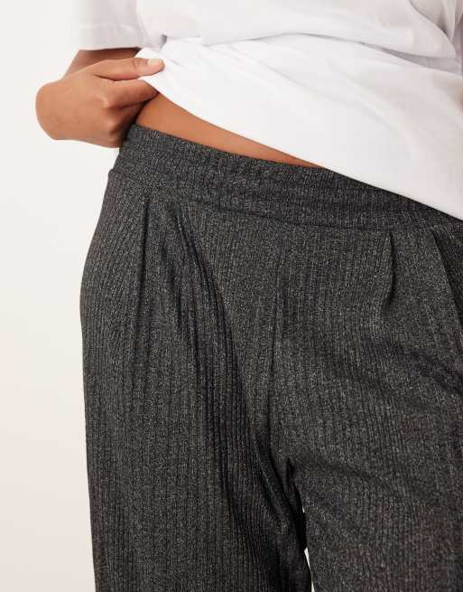 ASOS DESIGN Curve - Meleret koksgrå bukser med vide ben og ribstrikkede detaljer, 3 af 5