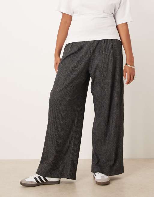 ASOS DESIGN Curve - Meleret koksgrå bukser med vide ben og ribstrikkede detaljer, 5 af 5