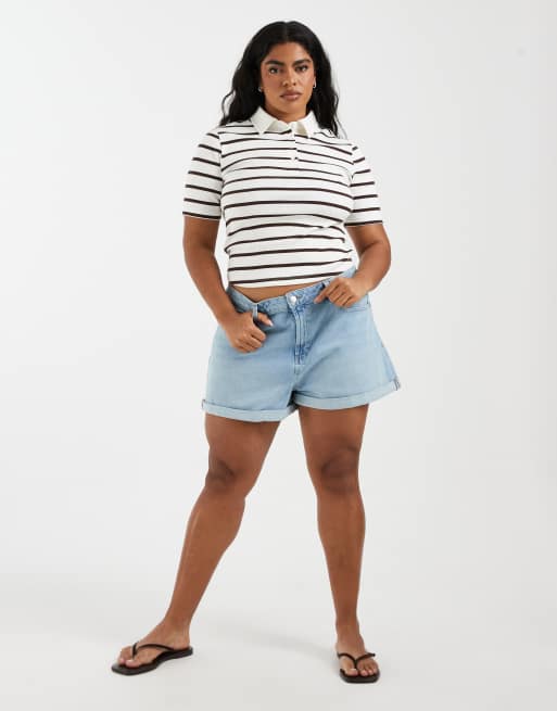 ASOS DESIGN Curve – Mellanblå, bekväma jeansshorts i mom-modell, 2 av 5