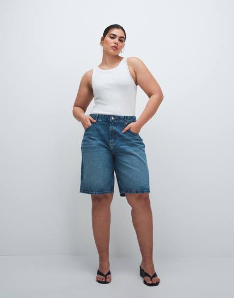 ASOS DESIGN Curve – Mellanblå bermuda-shorts i denim - view 1