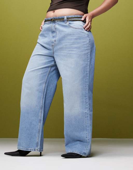 ASOS DESIGN Curve – Mellanblå dad jeans med vida ben, 2 av 5