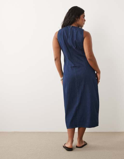 ASOS DESIGN Curve – Mellanblå, figurnära midiklänning i denim, 3 av 4