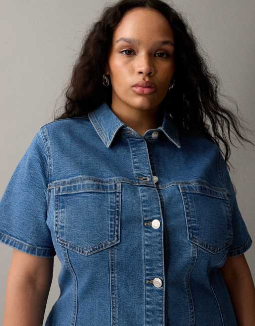 ASOS DESIGN Curve – Mellanblå, figurnära, minilång skjortklänning i denim, 3 av 7