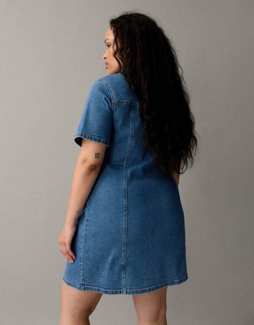ASOS DESIGN Curve – Mellanblå, figurnära, minilång skjortklänning i denim, 4 av 7