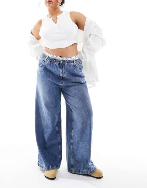 ASOS DESIGN Curve – Mellanblå jeans med resårmidja - view 1
