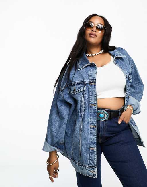 ASOS DESIGN Curve – Mellanblå jeansjacka i oversize och 90-talsstil , 3 av 4