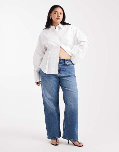 ASOS DESIGN Curve – Mellanblå, raka jeans med komfortstretch - view 1