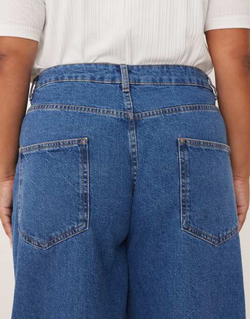 ASOS DESIGN Curve - Mellemblå højtaljede barrel-jeans, 4 af 5