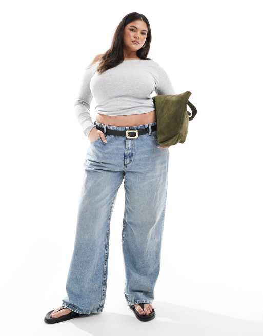ASOS DESIGN Curve - Mellemblå posede jeans