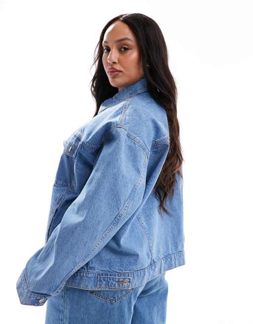 ASOS DESIGN Curve - Mellemvasket, blå og oversized 90'er-denimjakke, 4 af 4