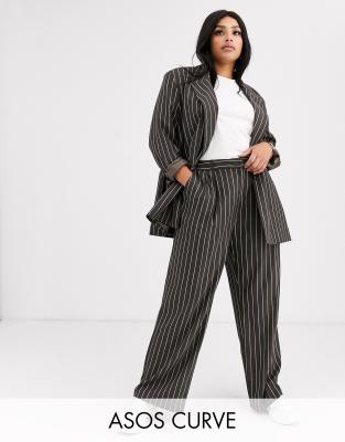 ASOS DESIGN Curve mensy suit trousers in pinstripe-Multi