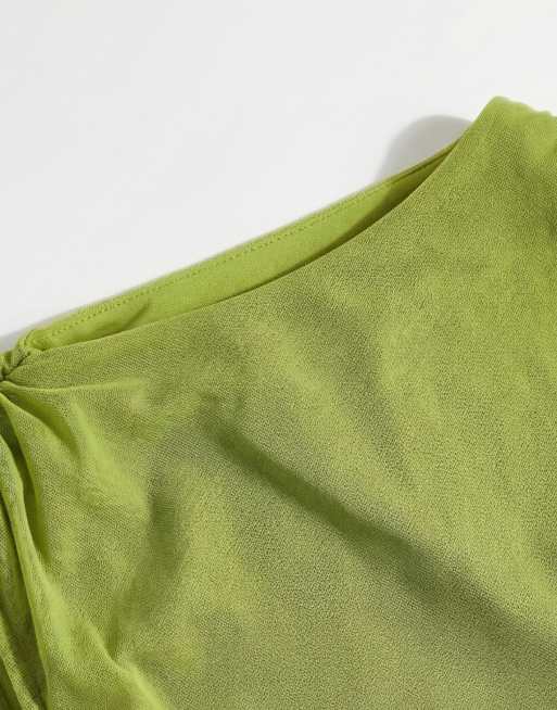 ASOS DESIGN Curve mesh draped midi dress with cape detail in green, 7 of 11