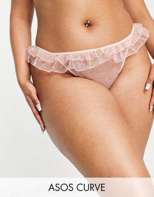 ASOS DESIGN Curve mesh glitter thong with bag in pink