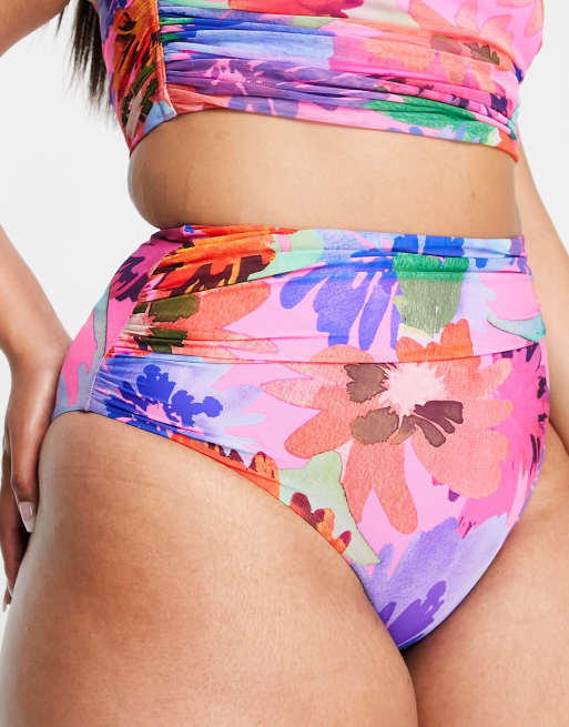 ASOS DESIGN Curve mesh hipster bikini bottom in abstract floral