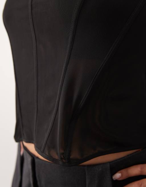 ASOS DESIGN Curve mesh-korsettopp i svart, 3 av 4