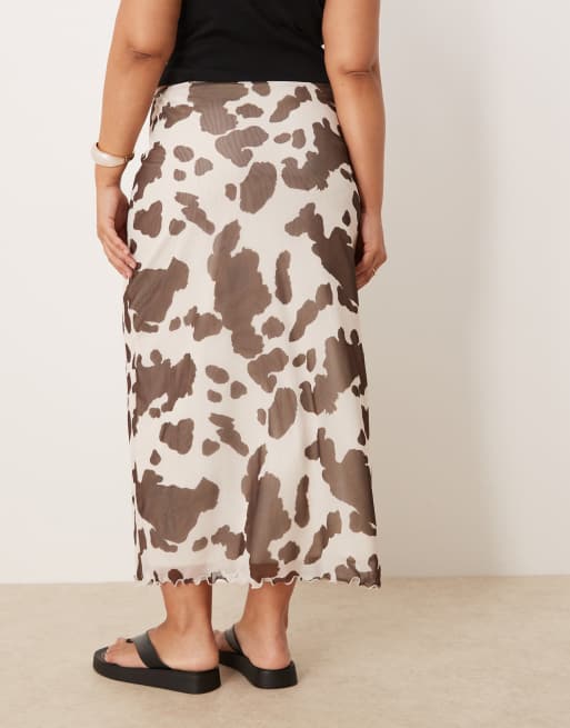 ASOS DESIGN Curve mesh midaxi skirt in cow print | ASOS