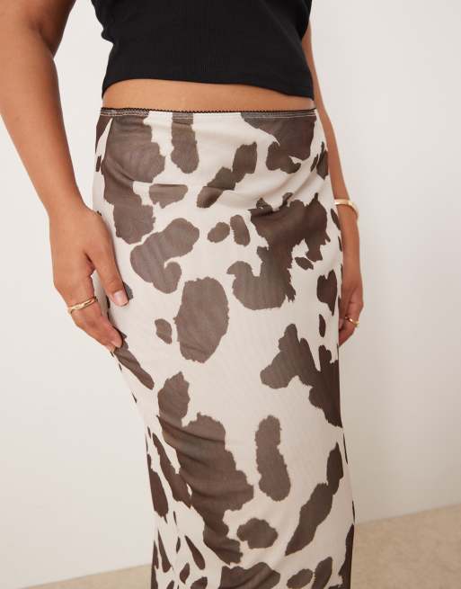 ASOS DESIGN Curve mesh midaxi skirt in cow print | ASOS