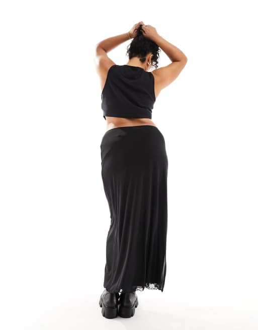 ASOS DESIGN Curve mesh midi skirt in black