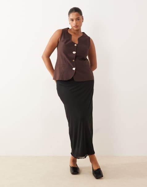 ASOS DESIGN Curve mesh midi skirt in black - view 1