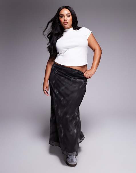 ASOS DESIGN Curve mesh midi skirt in grunge print - view 1
