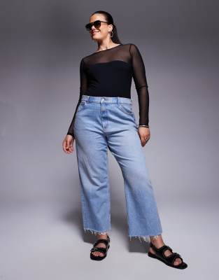 Asos Curve Asos Design Curve Mesh Mix Panel Long Sleeve Bodysuit In Black