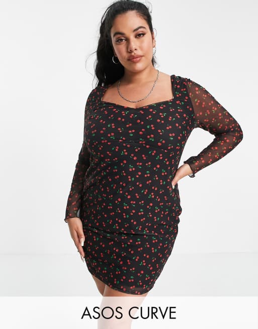 Black dress outlet with cherry print