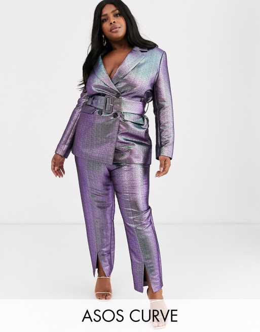 ASOS DESIGN Curve – Metallisk jakkesæt med olieeffekt, 3 af 3
