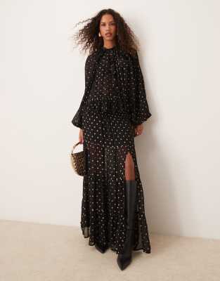 ASOS DESIGN Curve metallic dot maxi skirt in black & gold-Multi