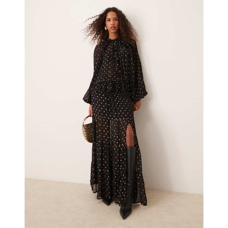 ASOS DESIGN Curve metallic dot maxi skirt in black & gold | ASOS