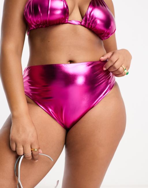 Wholesale Metallic Pink Combo Sport Bra & High Waist Bikini