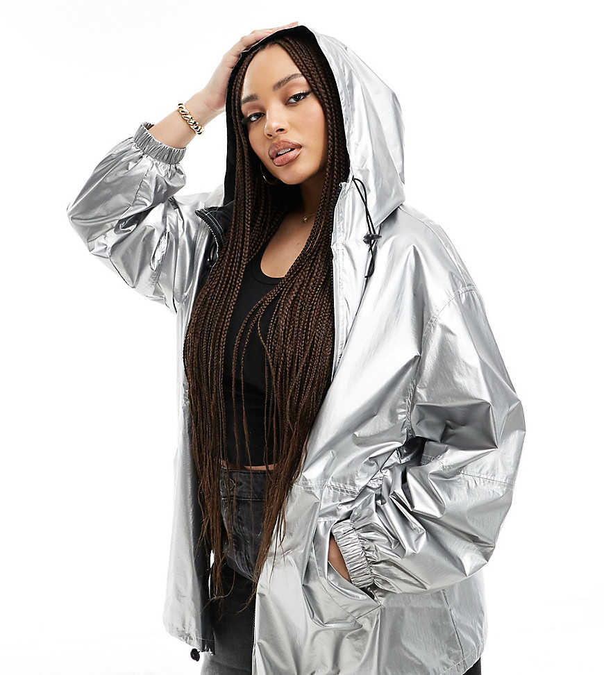 ASOS DESIGN Curve metallic rain jacket in silver